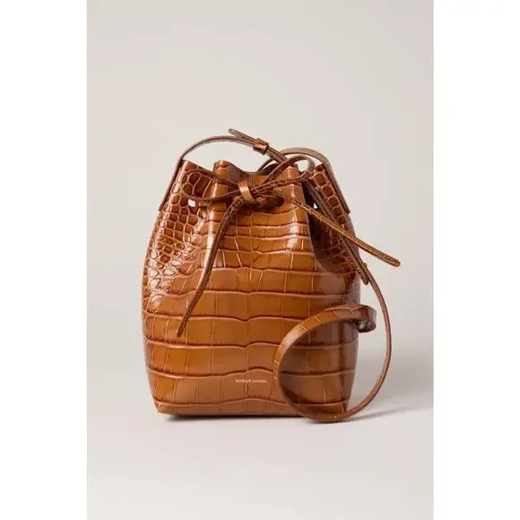 MANSUR GAVRIEL Brown Crocodile Embossed Drawstring Mini Bucket Bag Purse - Picture 14 of 14